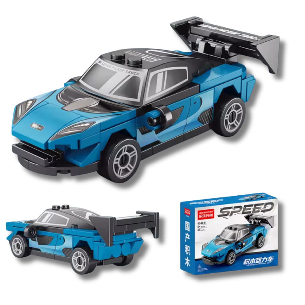 Carrinho de Flexão Mini Bloco de Montar azul com preto Speed e 64 para montar