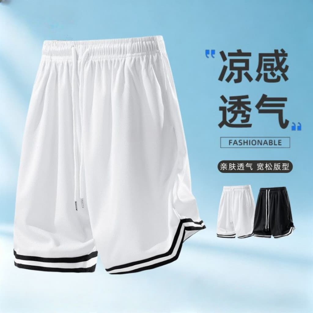 Shorts esportivos de malha de seda gelo masculino verão americano All-Match Casual calças médias Street Wear basquete so