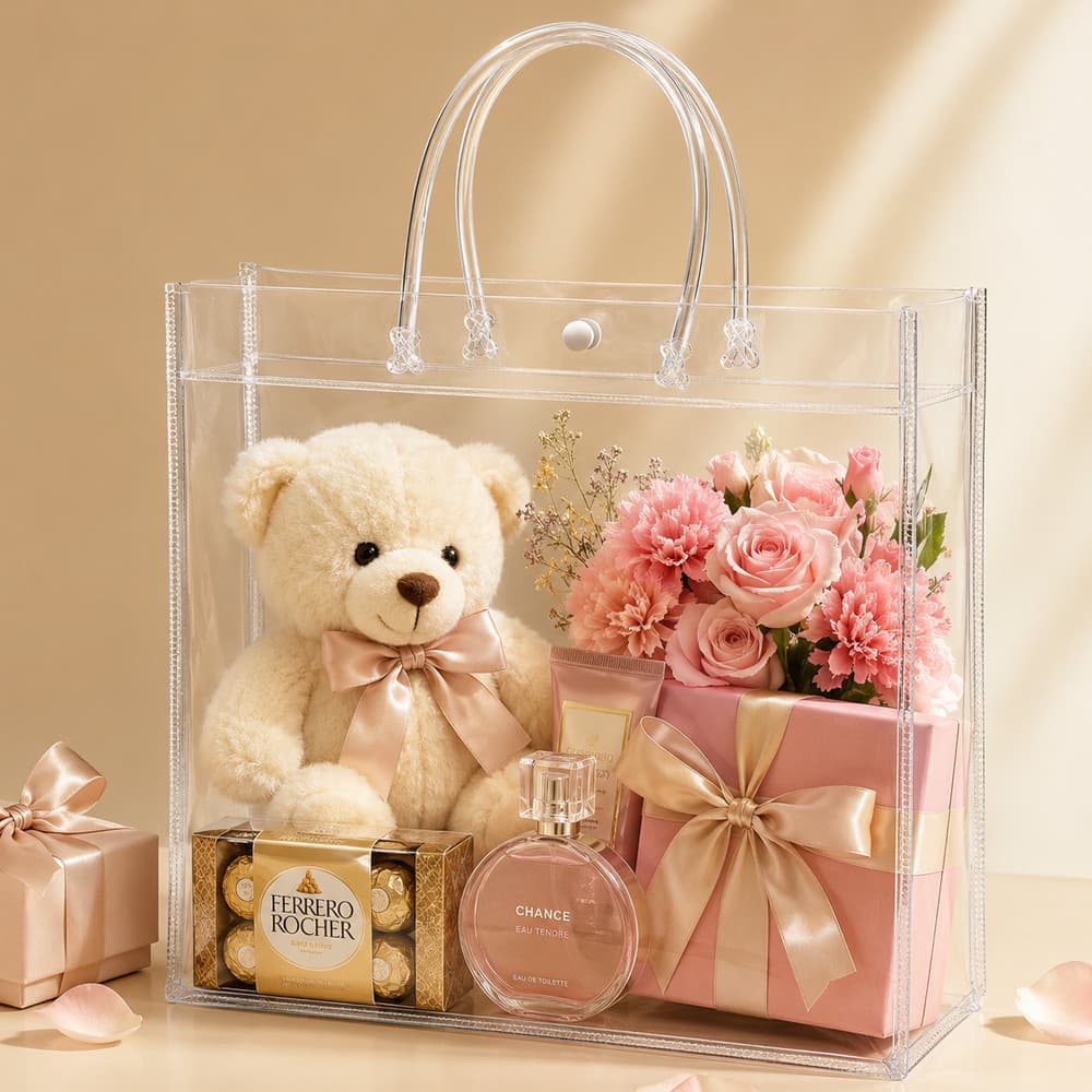 Kit 30 Sacolas de Presente PVC Transparente Reutilizáveis - 5 Tamanhos 28*28*12cm