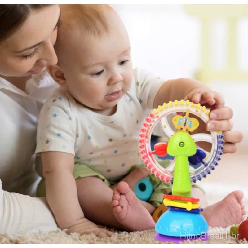Brinquedo Roda Gigante Rotativa Sensorial Macia de 3 Cores com Ventosa Baby Educational Toy