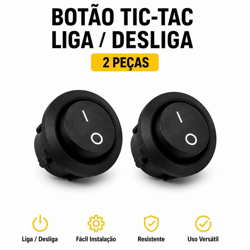 Kit 2 Botão Tic Tac Redondo Gangorra Interruptor 10a Chave Liga Desliga  Preto