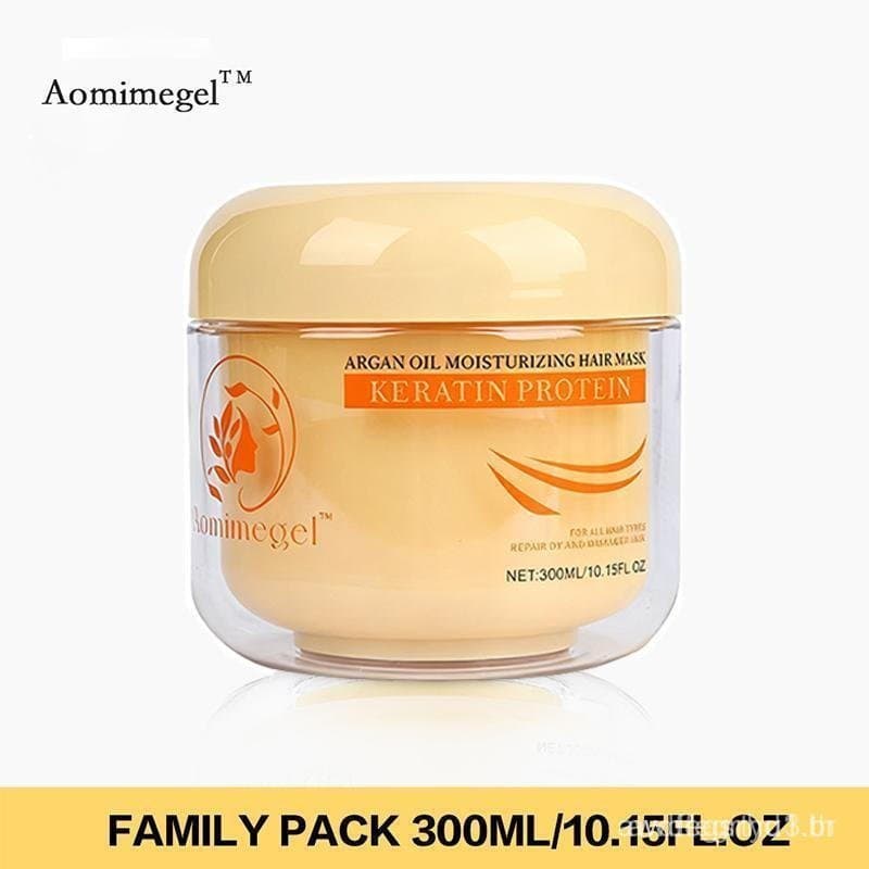A Máscara Capilar Simples Aomimegel contém colágeno e óleo de argan - cuidado profundo e suave.