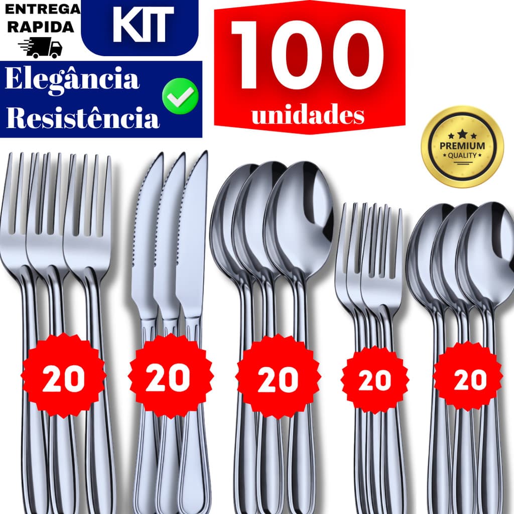 Combo Garfo Colher Facas de Mesa e Colher Garfo de Sobremesa Inox Cozinha Restaurantes Atacado Buffet Talheres Faqueiro