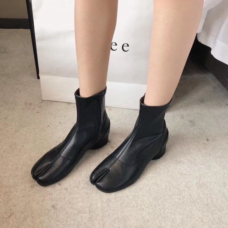2019 outono novo estilo de salto baixo casco Split-toe sapatos de pé botas curtas salto grosso botas com zíper de salto