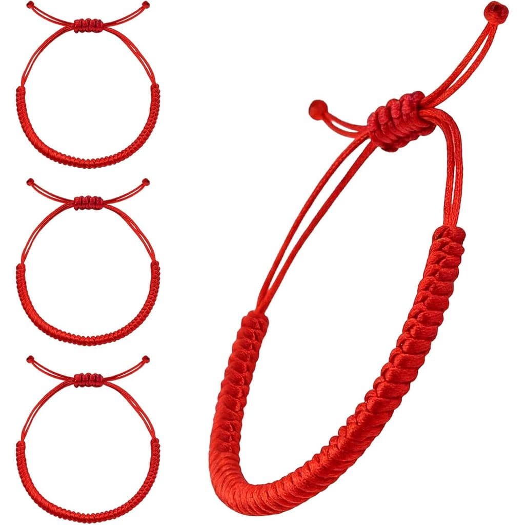 Pacote com 4 Pulseiras Vermelhas - Pulseira de Corda Trançada da Sorte para Mulheres e Homens - Pulseira de Corda Vermel