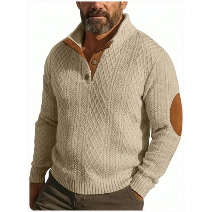 [Estilo Moderno] Suéter respirável de manga comprida com botões, estilo casual, macio e confortável, com gola alta em ja