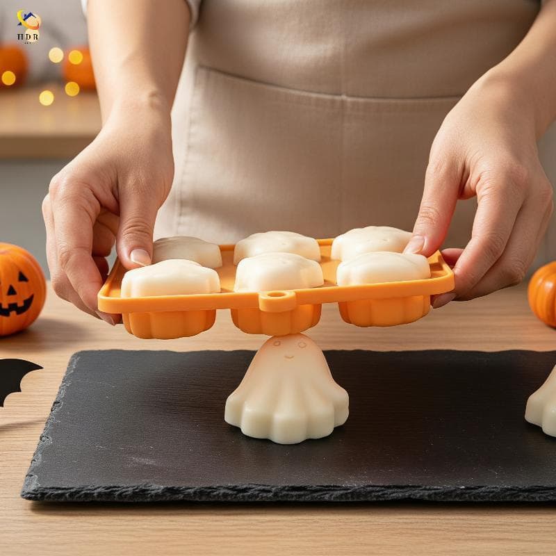 [Hdr] Molde De Silicone Fantasma De Halloween Sem BPA De Qualidade Alimentar De Fácil Liberação Para Sabonete De Chocola