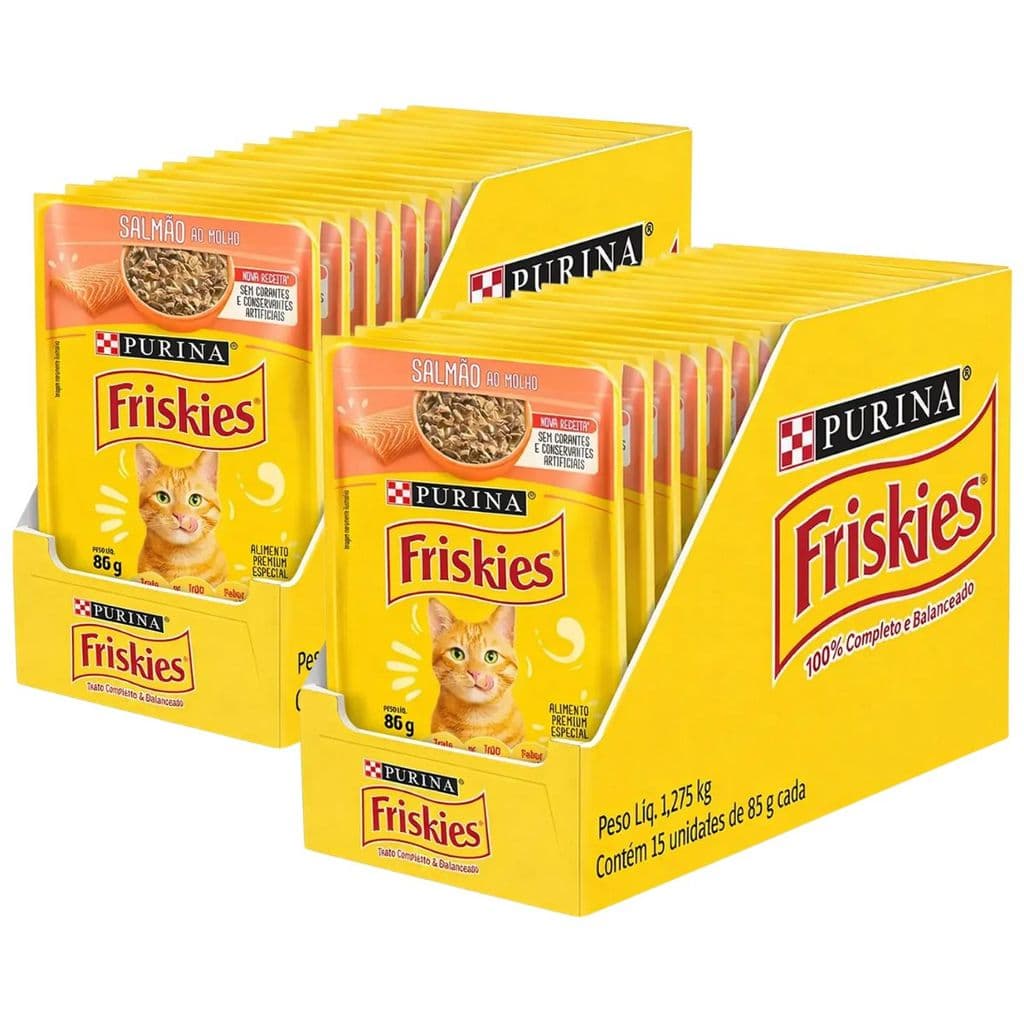Kit 30 Unidades - Sachê Friskies Salmão ao Molho 85g - Alimento Úmido para Gatos
