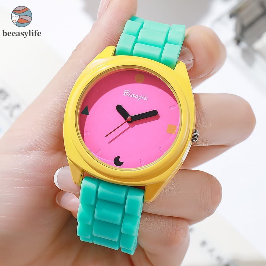 Relógio Feminino Retrô Fashion-Pulseira De Silicone Colorida Dopamina Para Deslocamento Diário