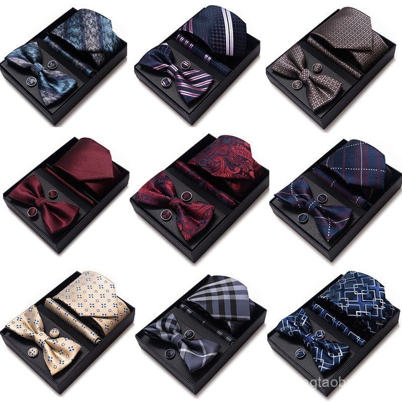 Conjunto de Gravata e Gravata Borboleta Masculina em Caixa de Presente, 6 Peças, Gravata Formal para Negócios