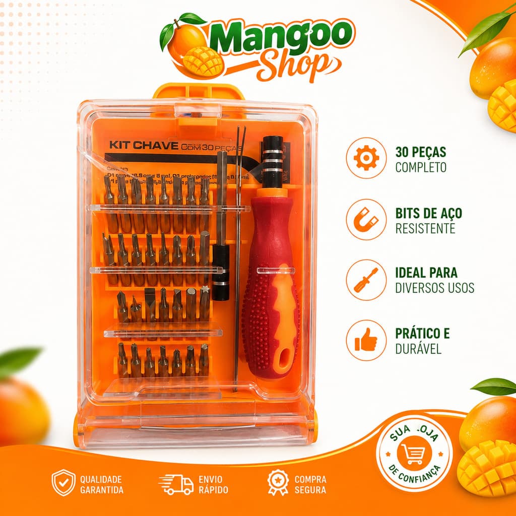 Kit Chaves 30 Peças Manutenção Celular Tablets e Notebooks Com Pinça Curva