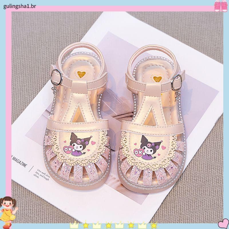 Crianças sandálias meninas sapatos 2026 verão novo estilo sapatos infantis meninas Kuromi sola macia Toe-coberto sapatos