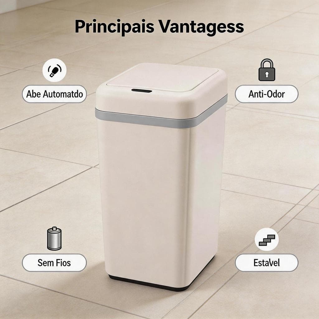 Lixeira Automática com Sensor Infravermelho 12L, Design Slim e Elegante, Resistente à Água e Odores