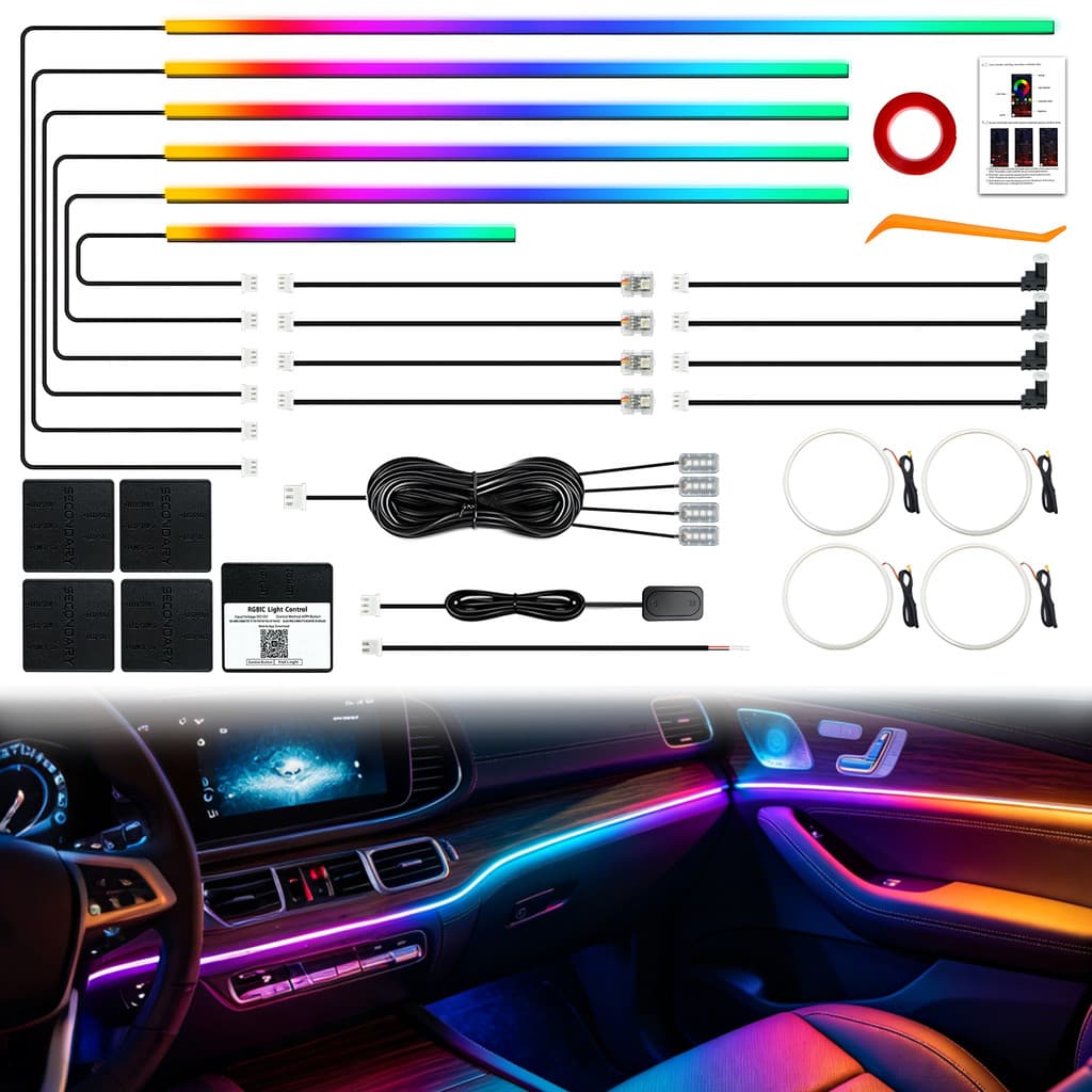 Neon Interior Do Carro Luzes Ambientais Universal Colorido Atmosfera Controle APP Acrílico LED Lâmpadas Ambientes Sinfon