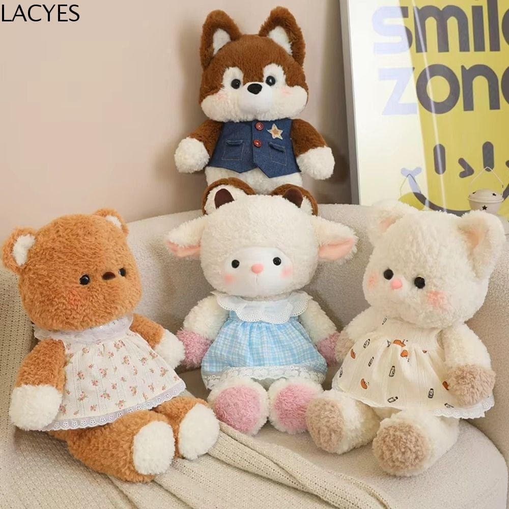 LACYES Pelúcia de Coelho e Urso, Animal da Floresta Vestindo Vestido Correndo, Boneco Kawaii de Lobo Husky KZF0