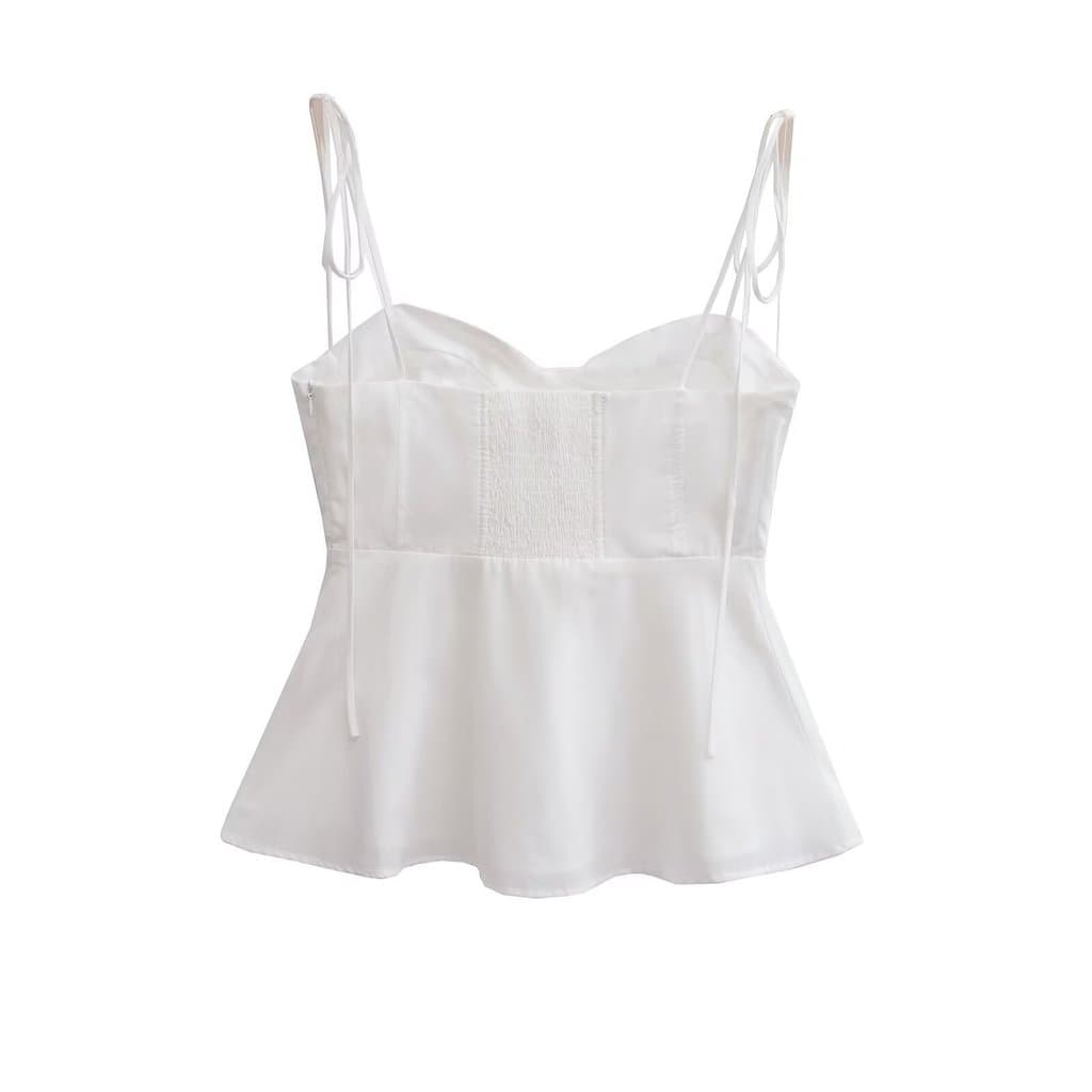 1 Peça Blusa Feminina Casual Com Babados E Bainha , Regata Elegante , Alça Frontal , Primavera/Verão/Outono
