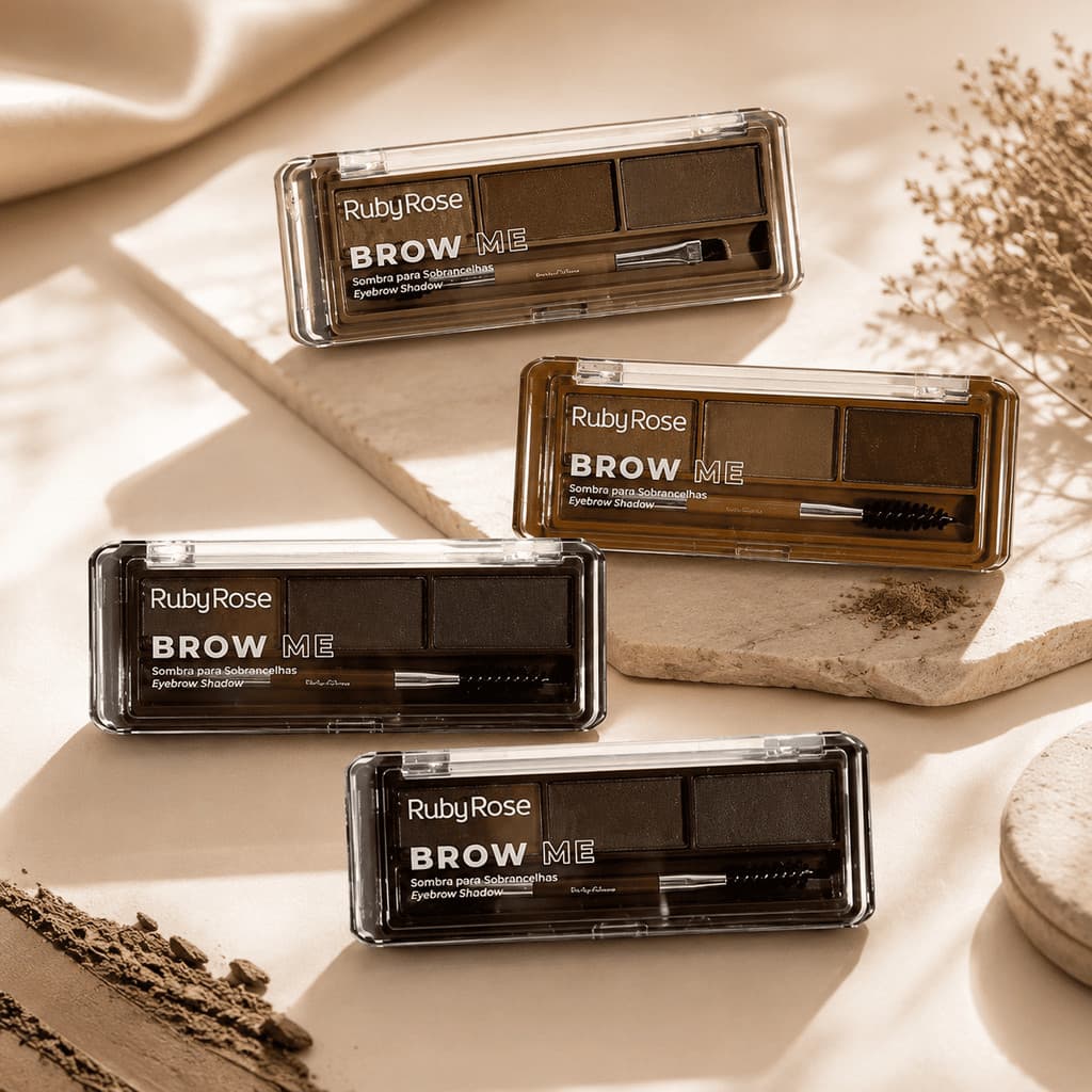 Sombra para Sobrancelhas Ruby Rose Brow Me Cream Powder Preenchimento Natural Alta Fixação e Fácil de Esfumar Lançamento