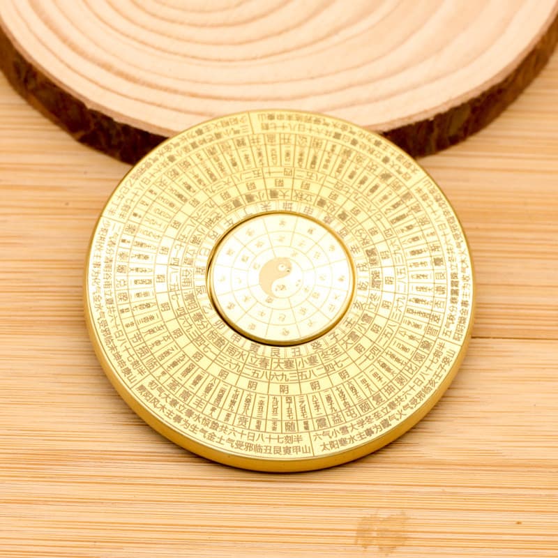 Ornamento de bússola Bagua Feng Shui rotativa e móvel em latão, peça portátil para alívio do estresse, pequena bússola p