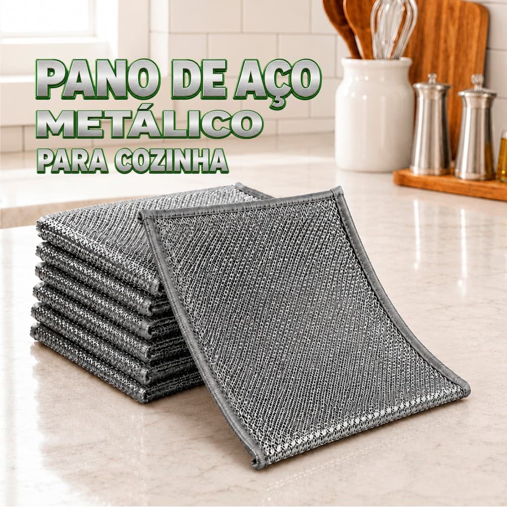 Pano de Aço Inox Limpeza Cozinha Tira Gordura Panela Louça Fogão Grelha Churrasqueira Reutilizável