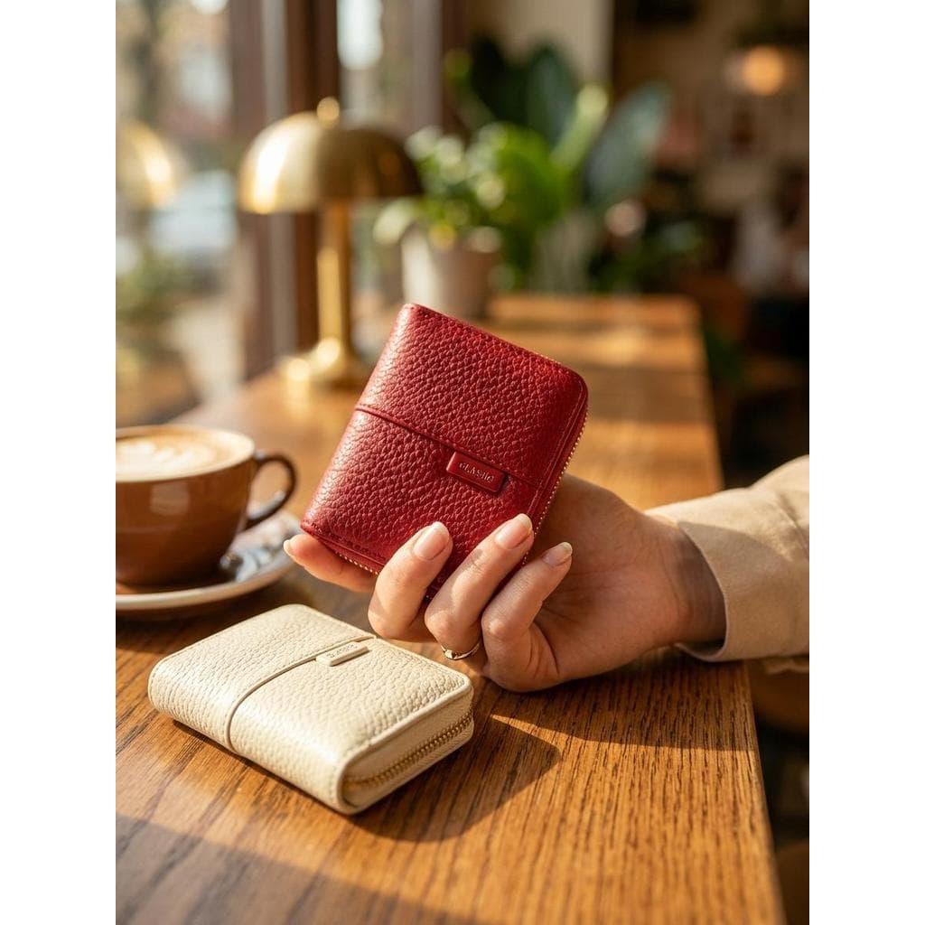 Carteira Feminina Compacta para Bolsa Vermelha/Branca - Ziper