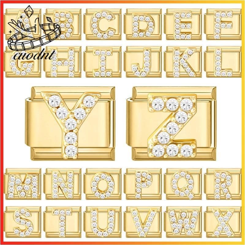 26 Letras Série Italiano Charme Pulseira Caber 9mm De Aço Inoxidável Jóias Fazendo Acessórios DIY Retro Personalidade Mó