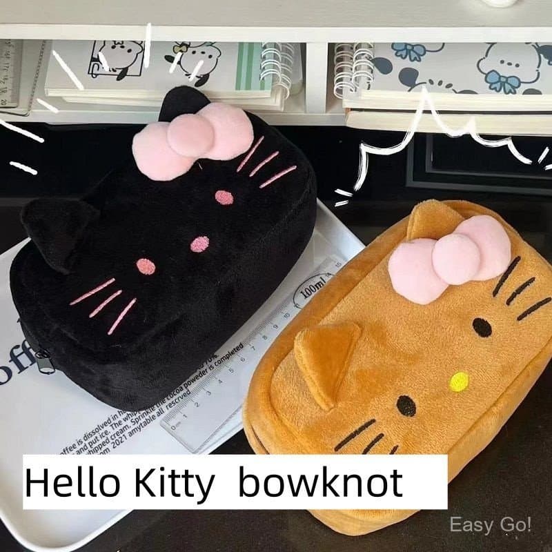 HelloKitty Bolsa De Caneta De Pelúcia Anime Figura Menina Estojo De Lápis De Desenho Animado Armazenamento De Papelaria