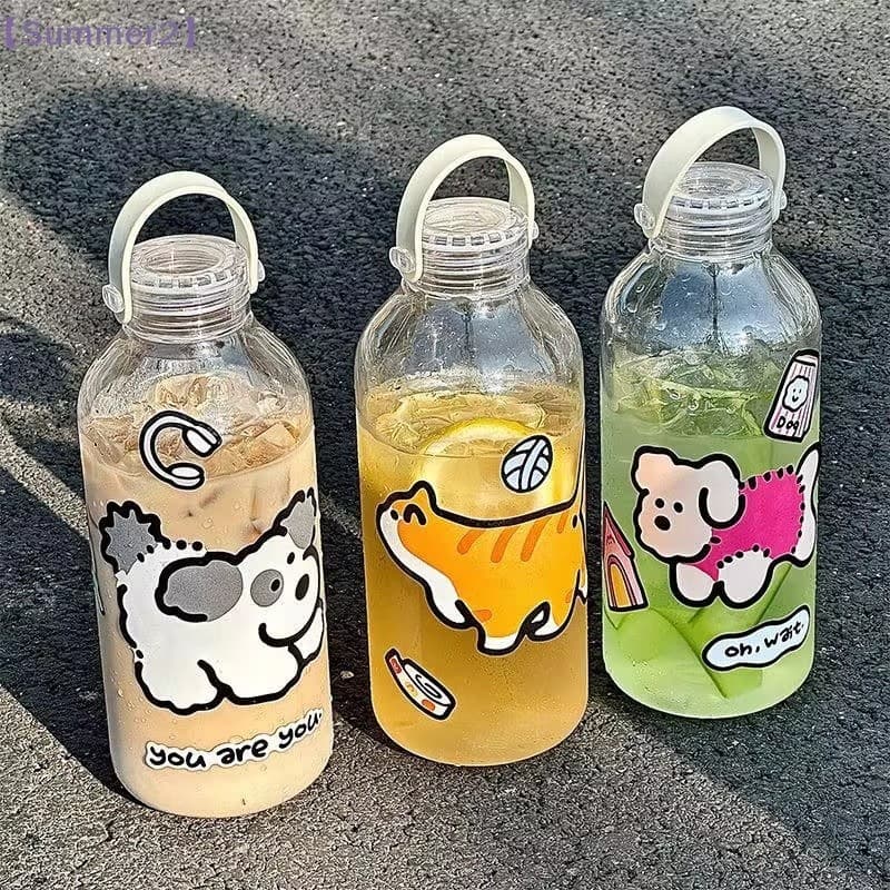 Garrafa De Água Plástica De Grande Capacidade De 1000ml Com Alça Copo De Desenho Animado De Verão Transparente Para Cães