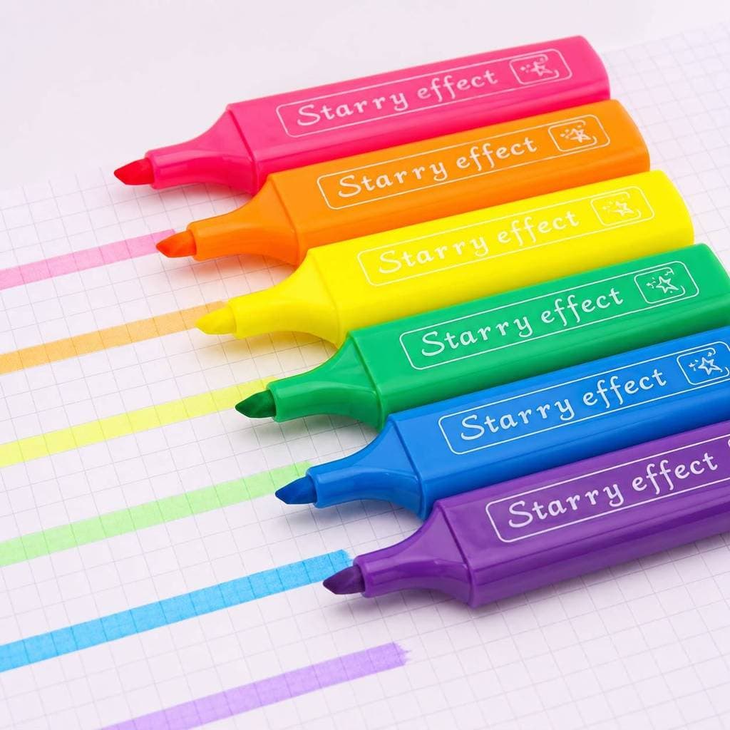 Marca Texto NEON Starry Effect 6 Cores Ponta Chanfrada para Escola e Escritório