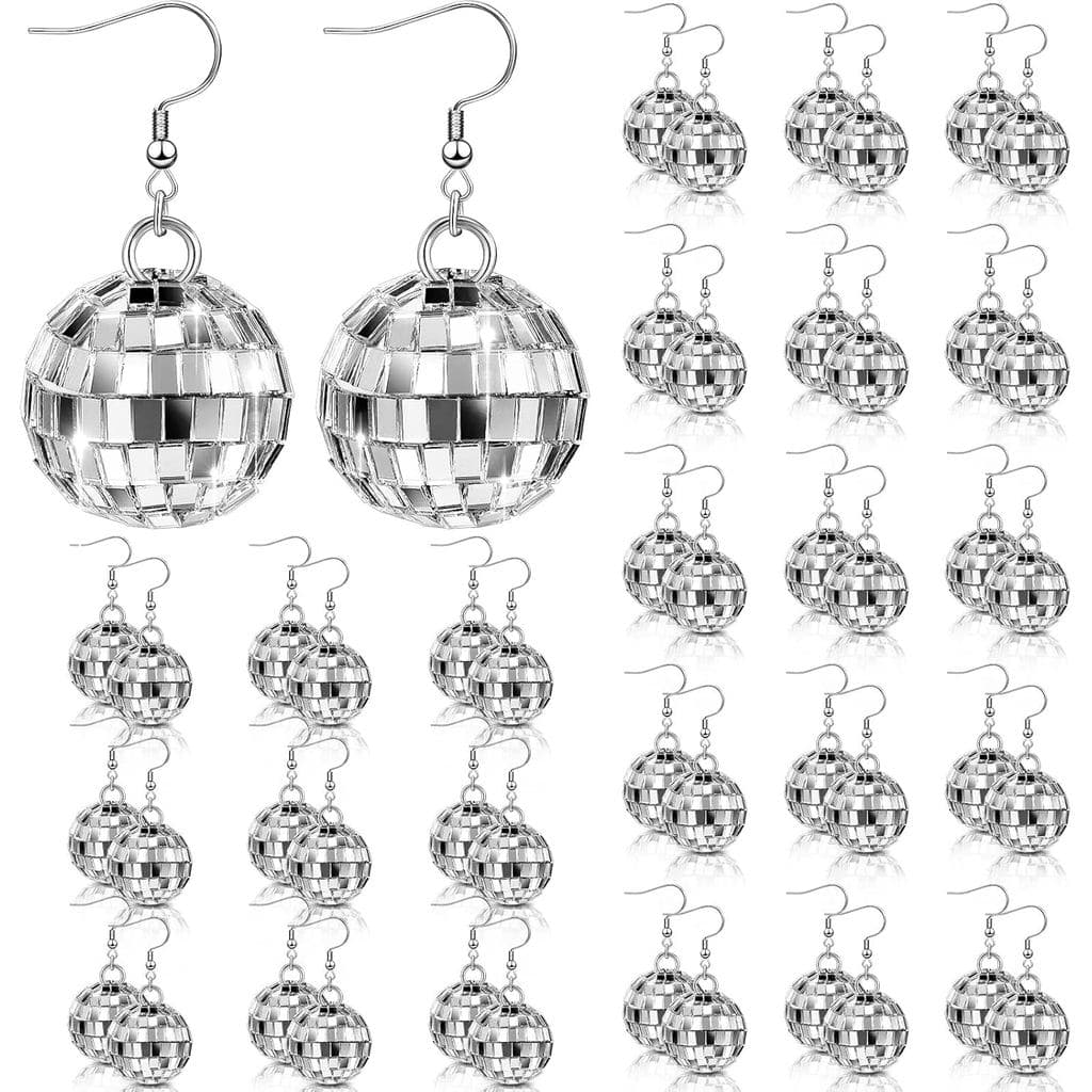 Kigeli 24 Pares de Brincos de Bola de Discoteca para Mulheres, Brincos de Bola Espelhada Prateados, Acessórios de Festa