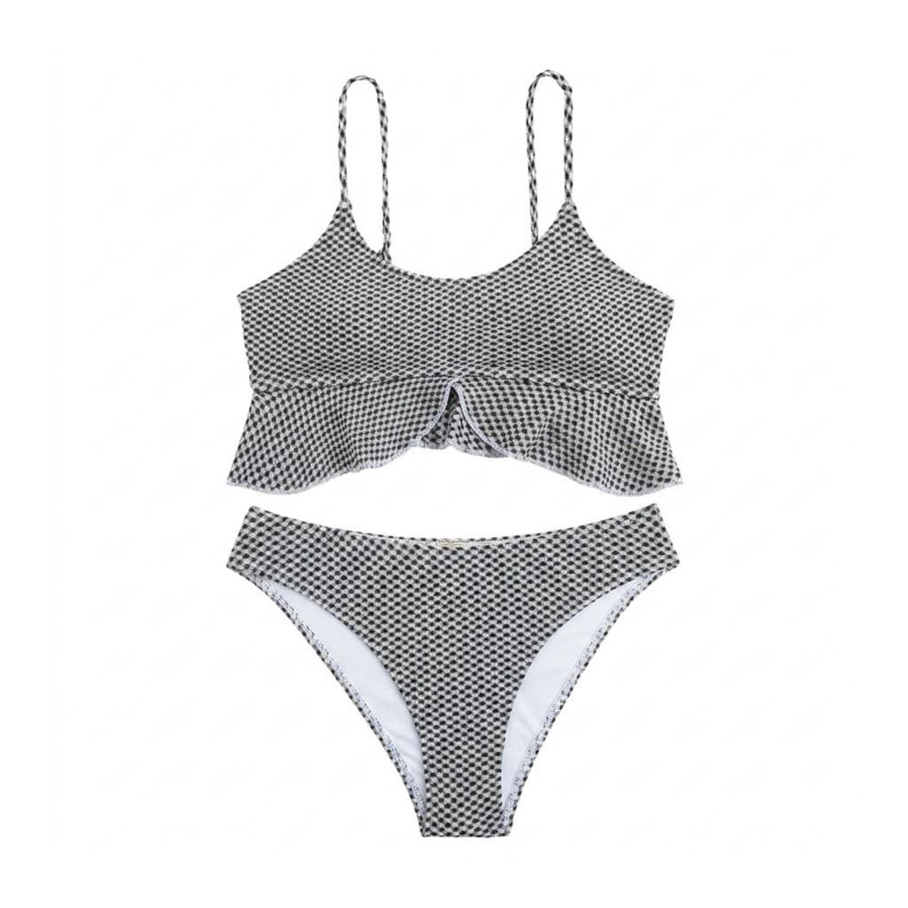 Conjunto De Biquíni Xadrez – Roupa De Banho Com Alça Ajustável Superior Triangular Para Festa Na Piscina Praia