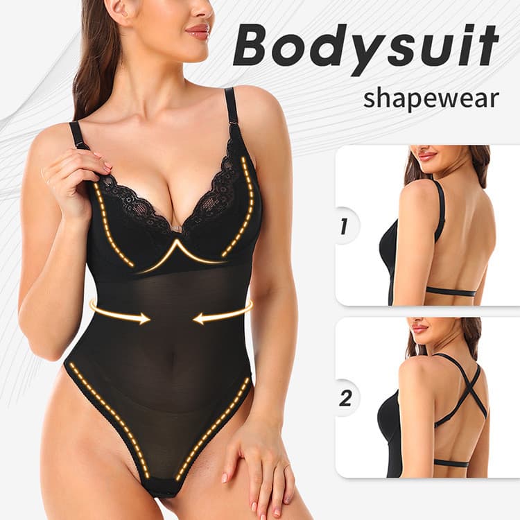 Body de duas peças com alça de ombro, sutiã de renda, frente única, vestido de noite, modelador de corpo