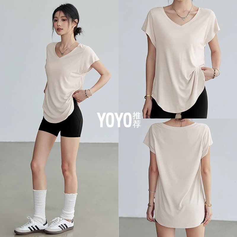 Solto mais magro olhar roupas de Fitness feminino verão correndo esportes de manga curta de secagem rápida Yoga topos Pi