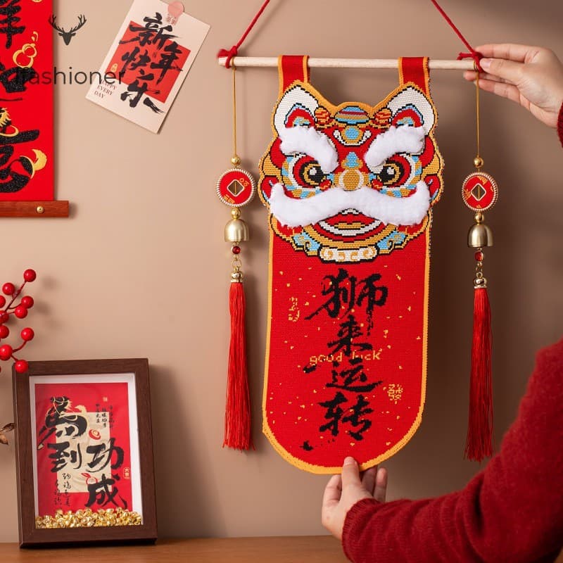 Pingente De Personagem Lion Dance Fu-Decoração De Malha De Ano Novo Para O Festival Da Primavera