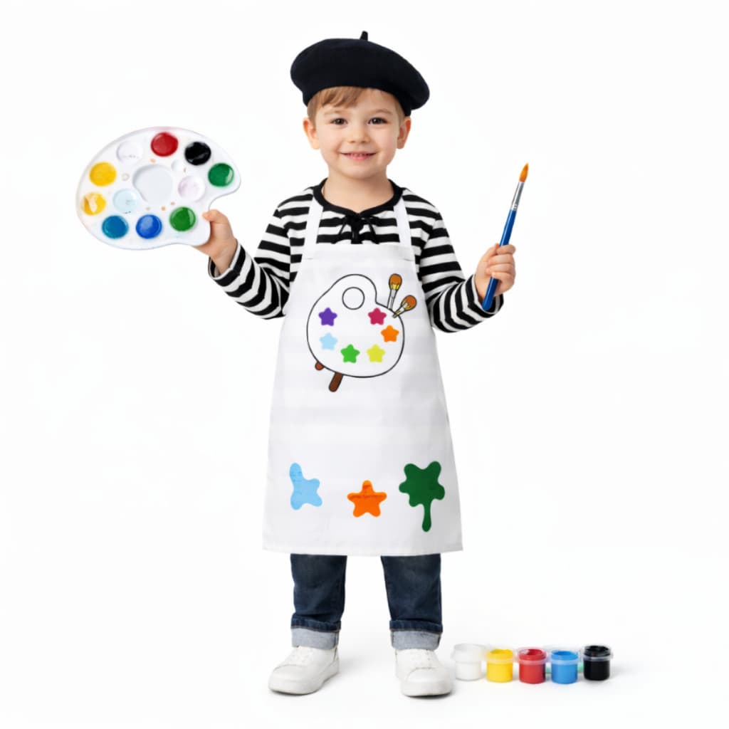 Fantasia de Pintor Infantil Unissex Cosplay 7 peças Avental Blusa Chapéu Pincéis Tinta Menino Menina Festa de Aniversári