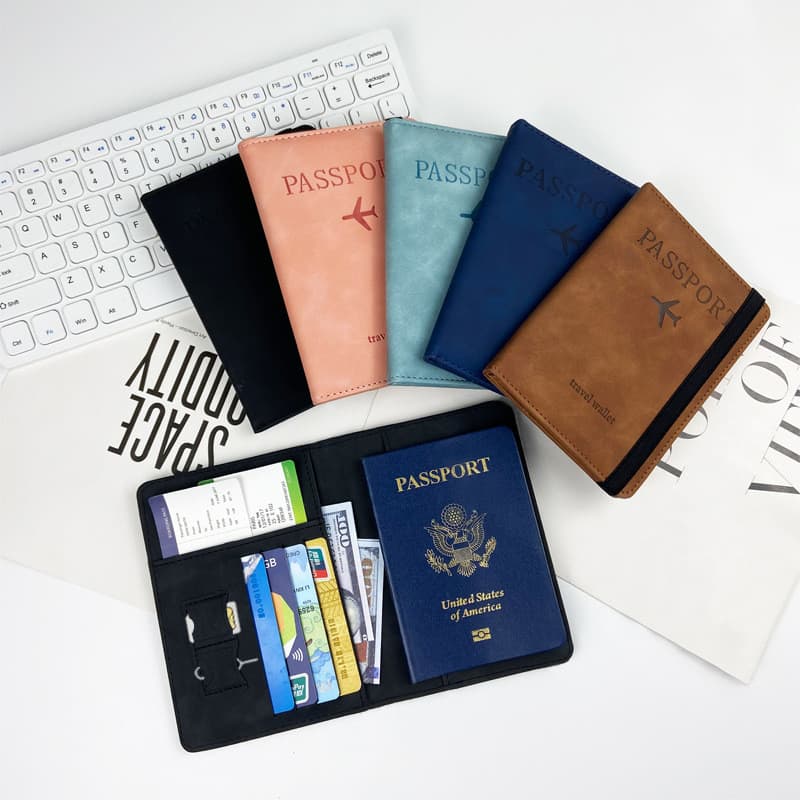 R RFID Passaporte Bolsa Couro pu Multifuncional Documento Bolsa Homens Mulheres Couro Caso Porta Passaporte