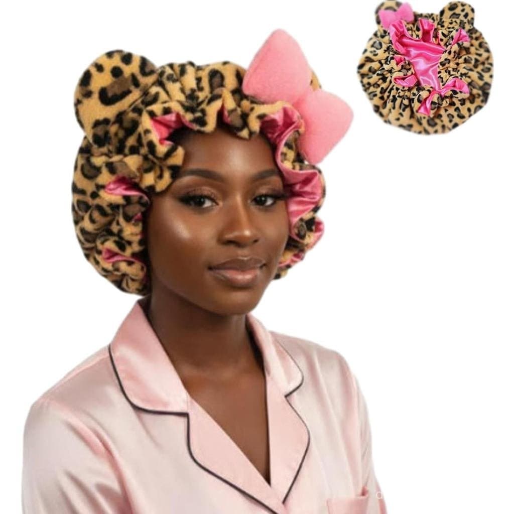 Boné de Pelúcia com Estampa de Leopardo e Rosa, Boné de Pelúcia com Estampa de Leopardo, Ultra Confortável de Usar, Ajud