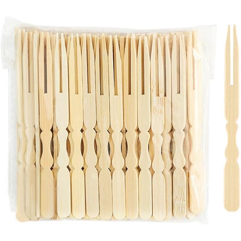Mini Garfos de Bambu de 4 polegadas, Garfos para Coquetel, Garfos para Aperitivos, Palitos para Aperitivos, Palitos de M