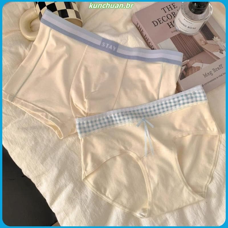 Pele de leite damasco cor casal roupa interior um masculino um feminino xadrez cinto Streamer Bowknot meninas roupa inte