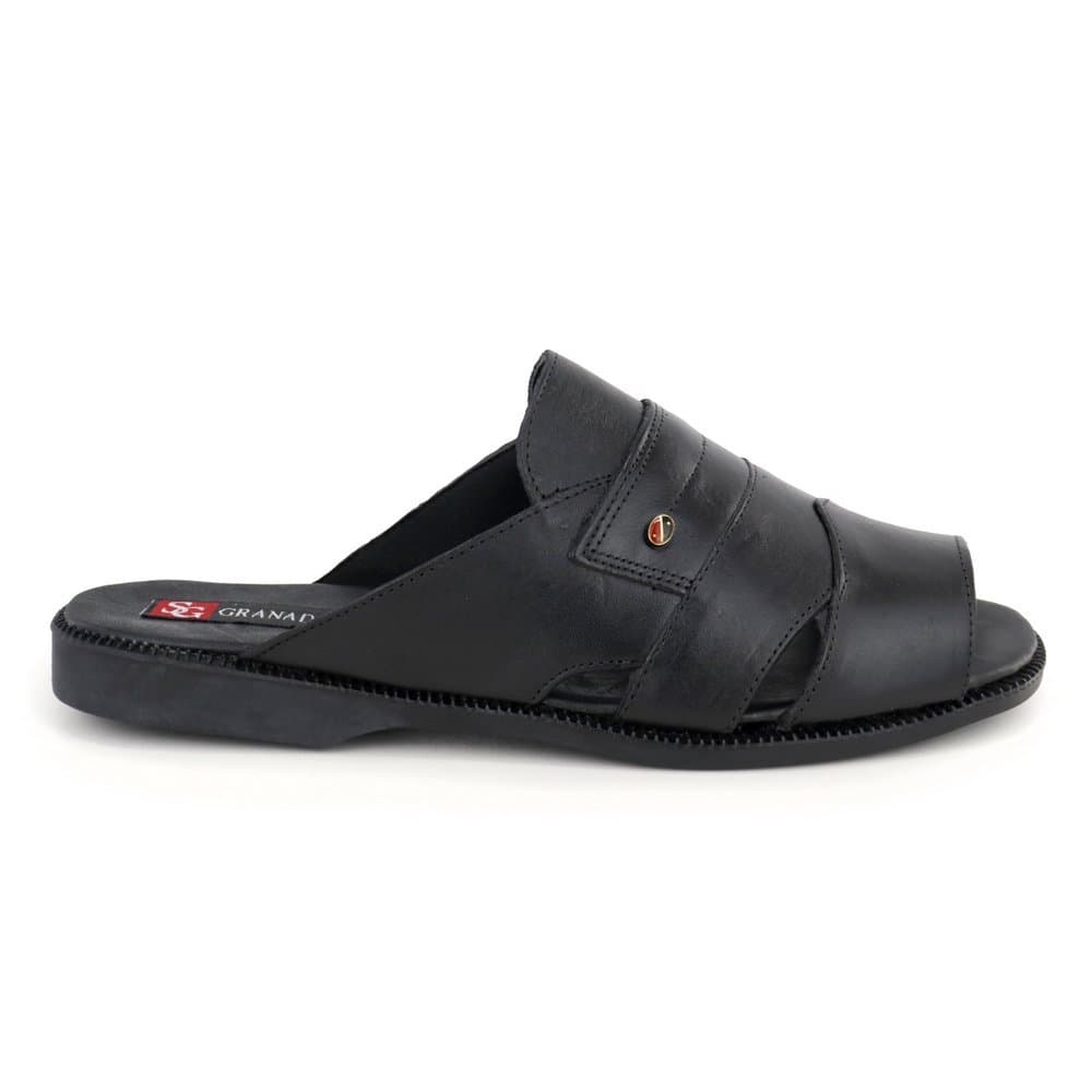 Sandália Masculina Rasteira Ortopédica Couro Preto Confort