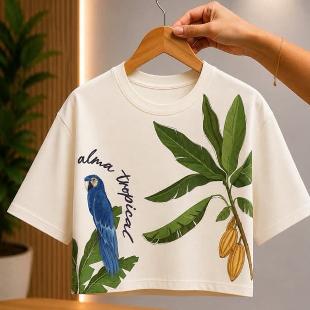 Cropped Oversized Inspiração Rio Tropical Feminino Estampado Tendência - Envio Rápido
