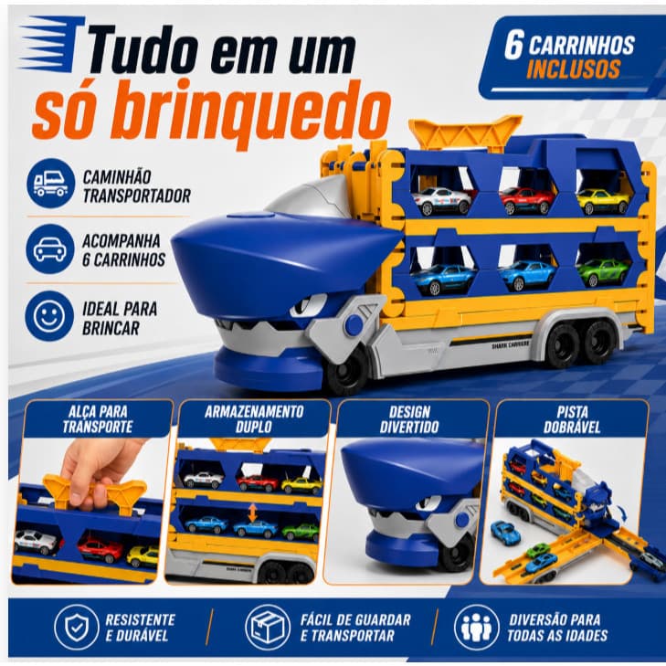Caminhão Pista de Corrida  Dinossauro Engole Lançador Com 06 Carros Brinquedo Educativo