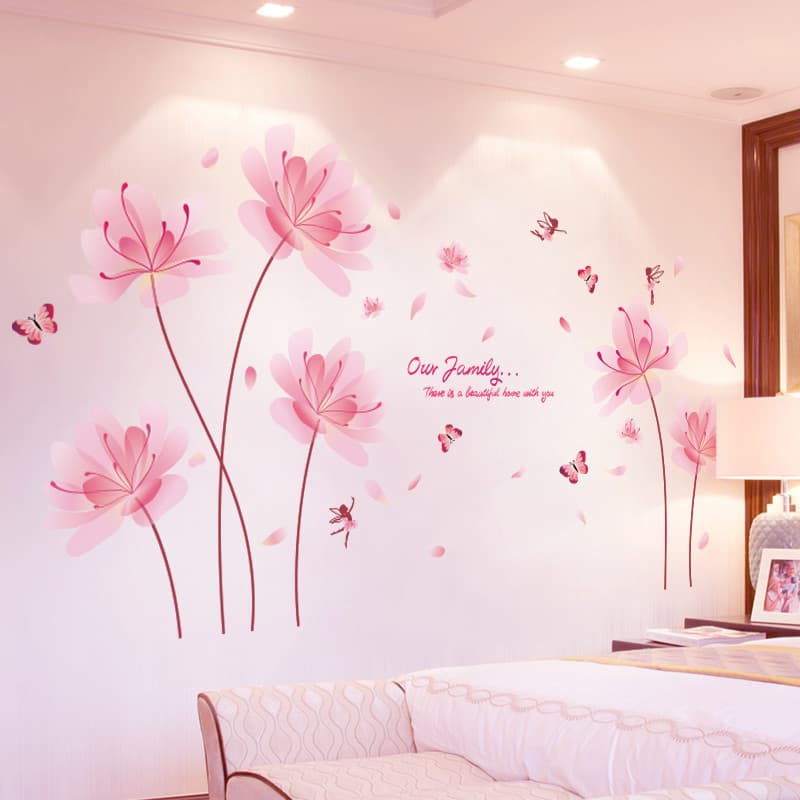Adesivos de parede para quarto Decoração de parede Adesivos de flores Papel de parede de cabeceira 3D Parede de fundo tr