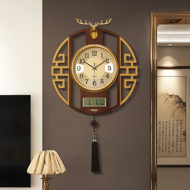 Redondo novo estilo chinês relógio de parede sala estar doméstico 2026 novo estilo criativo Retro com calendário mudo re