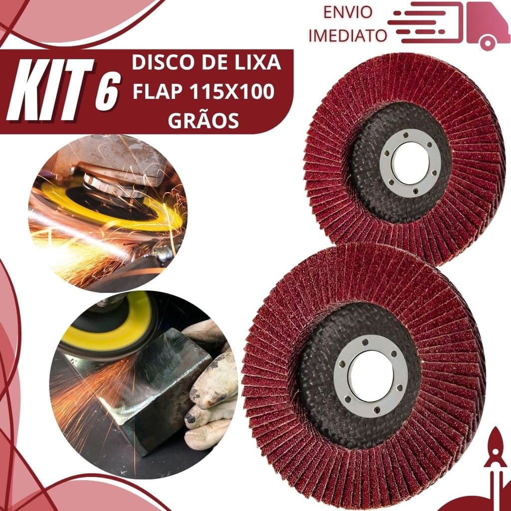 Kit 6/3/2 Disco Flap 115x100 Grão 100 Disco de Lixa Abrasivo Profissional para Ferro, Aço e Madeira