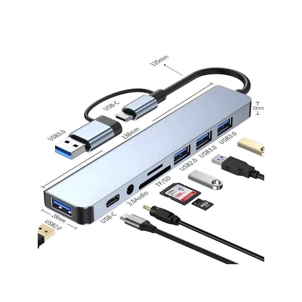 Estação de acoplamento USB de Interface dupla 8 em 1 USB-C USB-A Universal USB3.0 USB2.0 Leitor de cartão SD TF de áudio