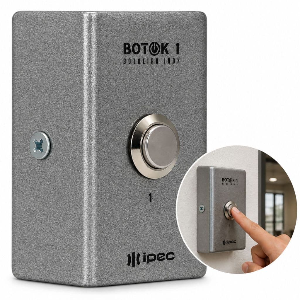 Botoeira Inox Ipec Botok 1 Prata Botão Pulsador Momentâneo Contato NA  Portão Eletrônico Controle Acesso