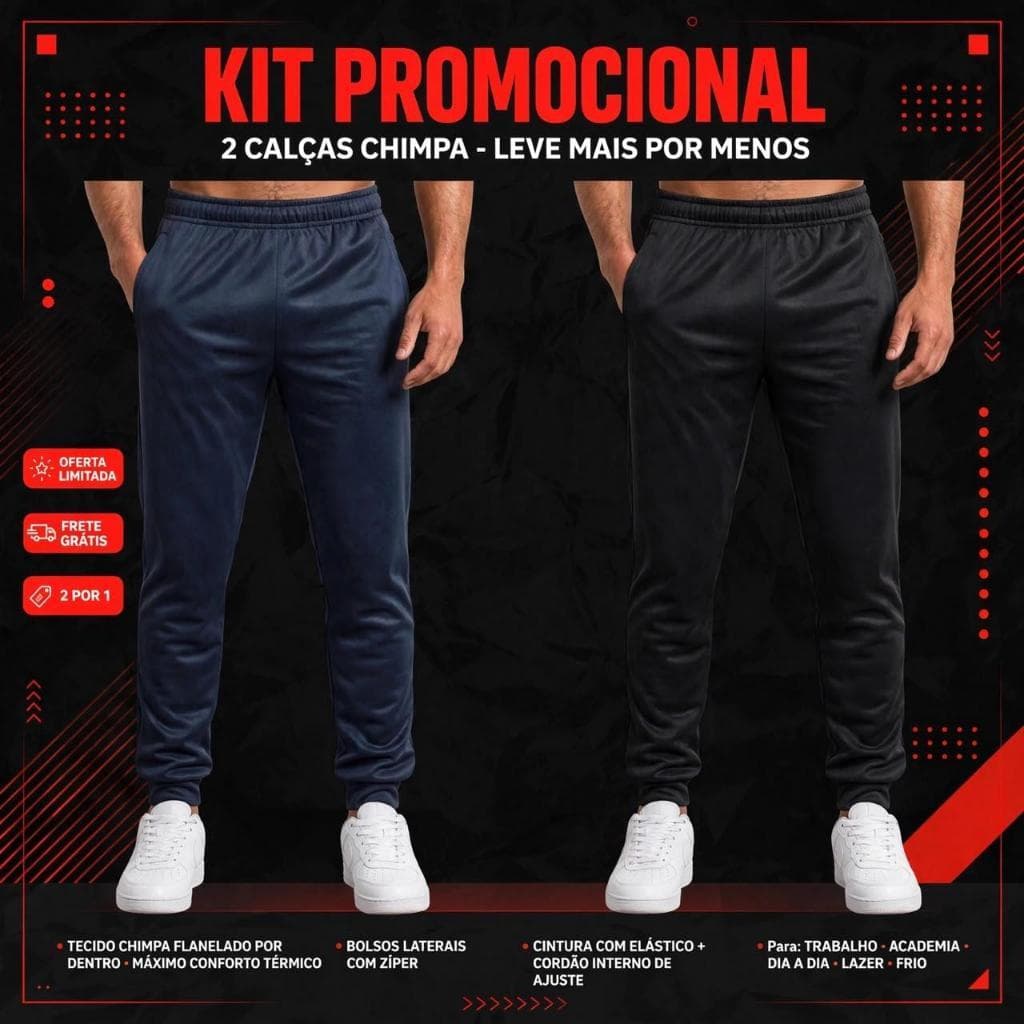 Kit 2 Calças Chimpa Unissex ​Conforto Térmico e Leveza Somos Fabricantes