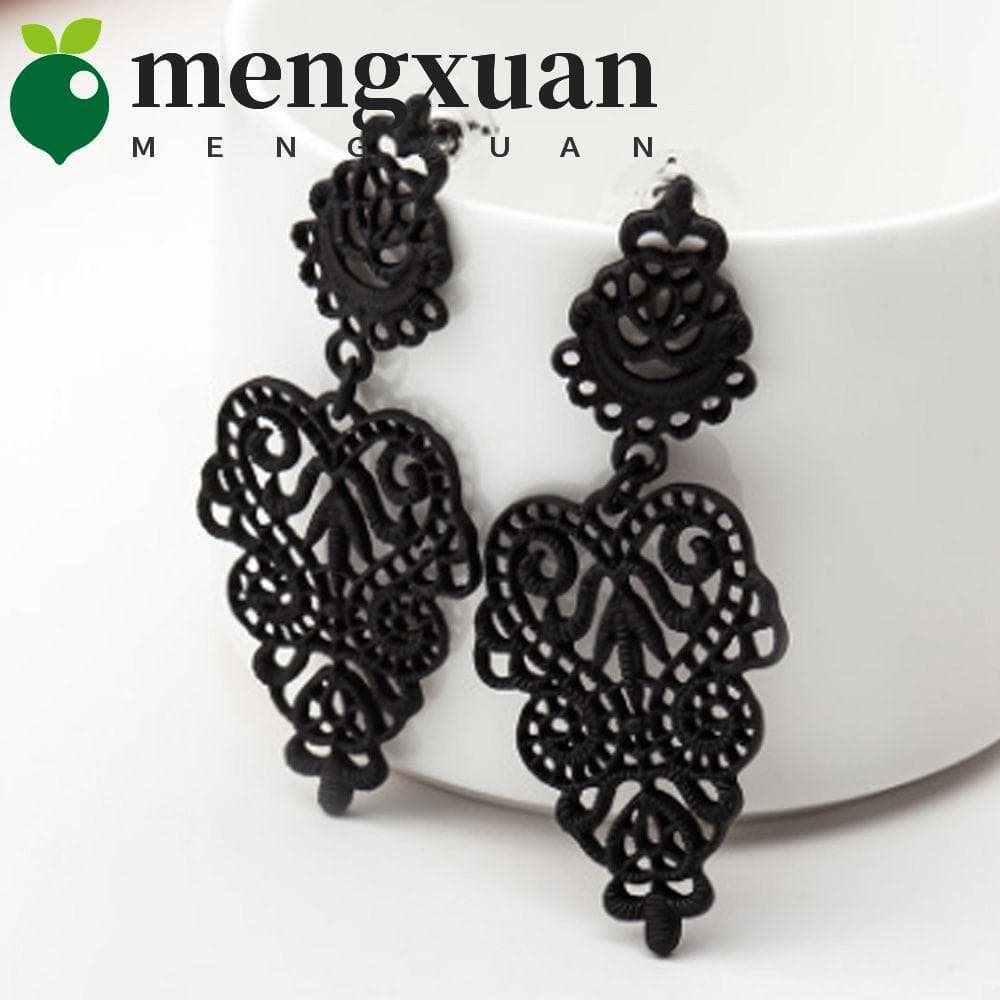 Mengxuan1 Brinco Dangle Longo Preto Vazado / Multicolorido