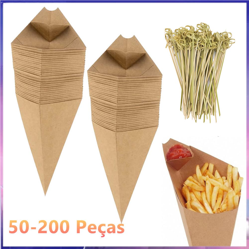 Copos de comida cozidos de papel Kraft marrom 50-200 com palitos, com copo de água de imersão adequado para batatas frit