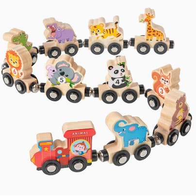 Conjunto De Trem Com Número Magnético De Madeira-Brinquedo Zoo Montessori Habilidades Motoras Finas Educacionais Aprendi